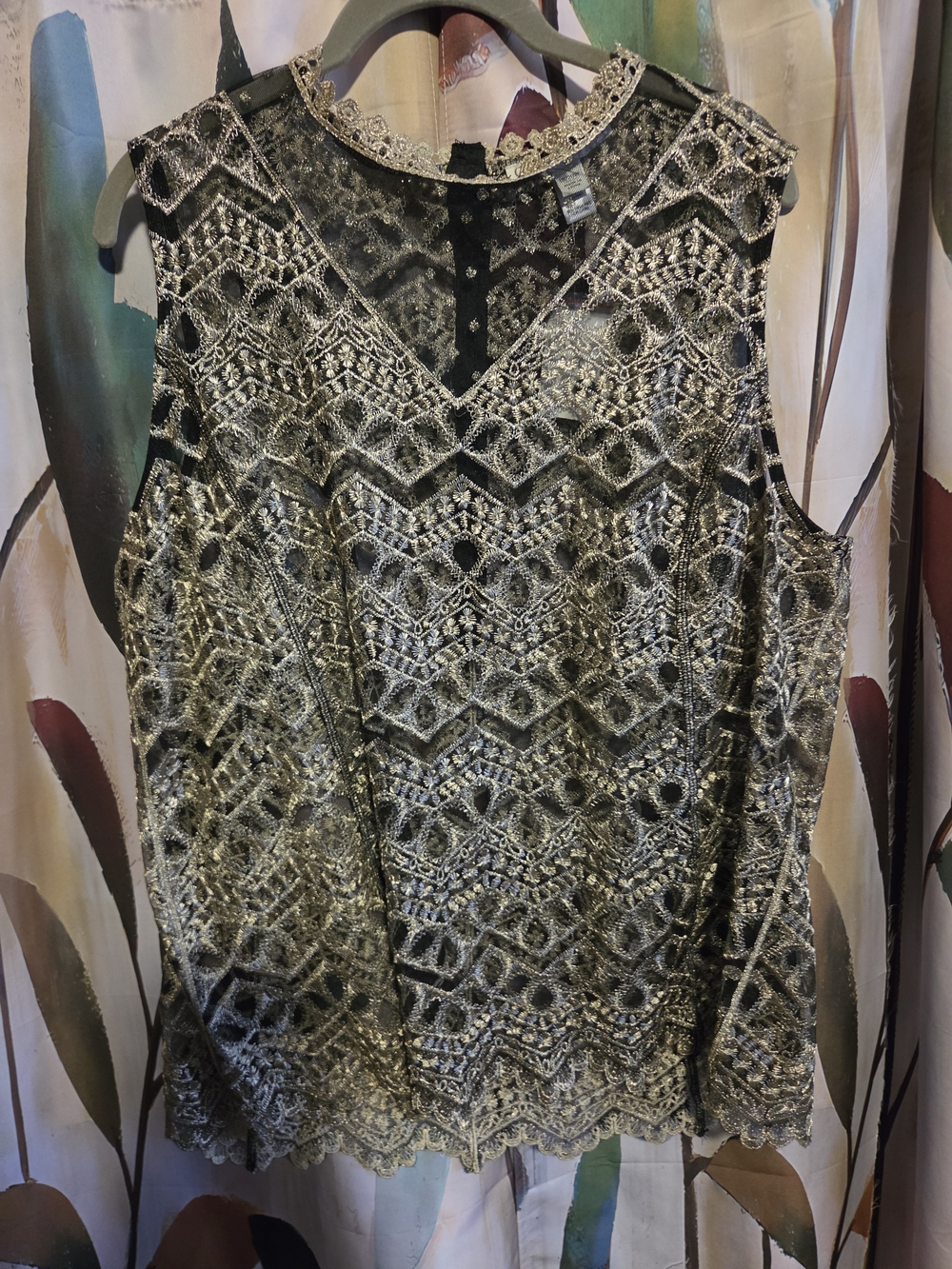 Cato Black and Silver Lace-Overlay Camisole